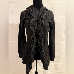 Belldini charcoal gray open cardigan with ruffles. Longer in front. Size S